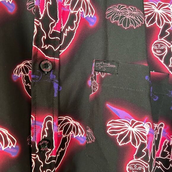 Retro Rifle Men’s Black Pink Neon Slow N Steady Sloth Button Down Shortsleeve Sh - Picture 6 of 10